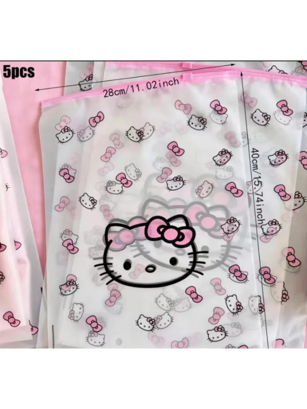 Hello Kitty 5 Pack Clear Clothing Storage Protection Bags Reusable Zip Organizer
